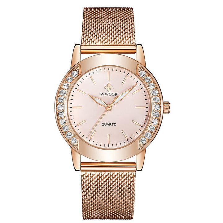 Women's Mesh Belt Quartz Watch Water Drill Bowl Watch