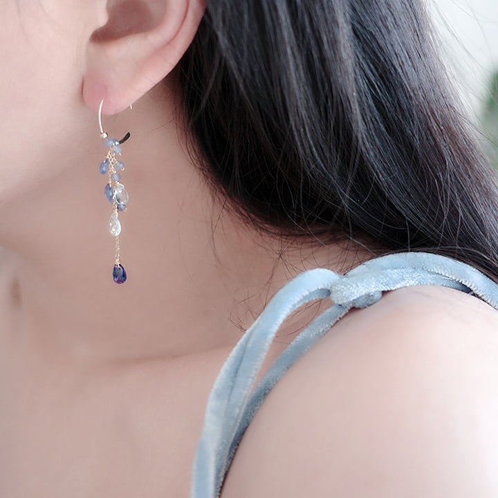 Natural Tanzanite Sea Blue Asymmetric Earrings