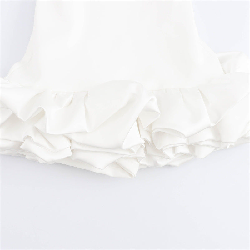 New Women's Fashion White Sleeveless Short Frill Dress