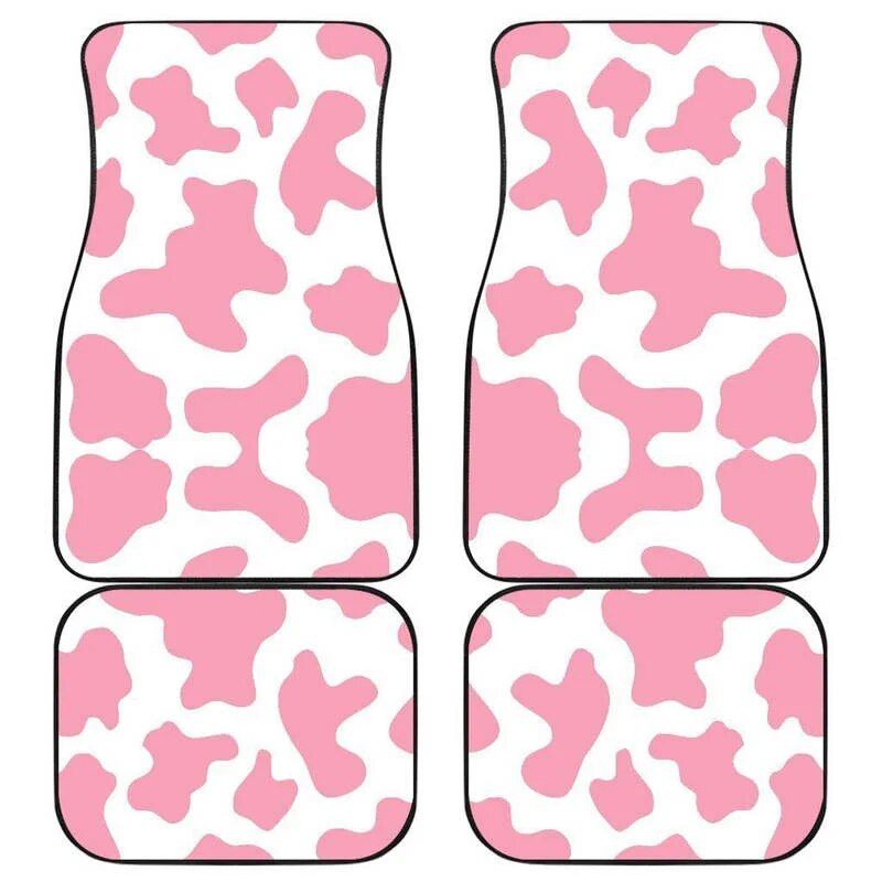 Pastel Pink & White Cow Print Car Floor Mats