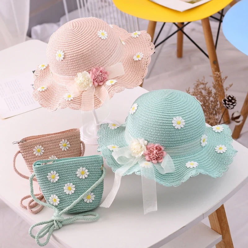 Kids Daisy Sun Hat and Handbag Set