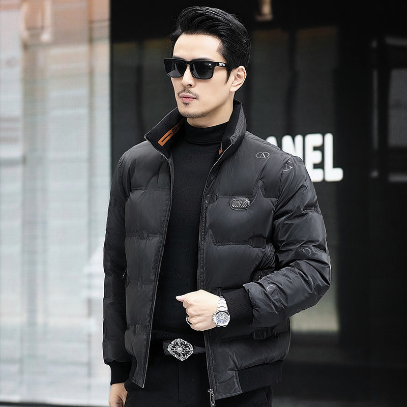 Down Jacket Men's Stand Collar Knitted Sleeve Casual Duck Down Coat