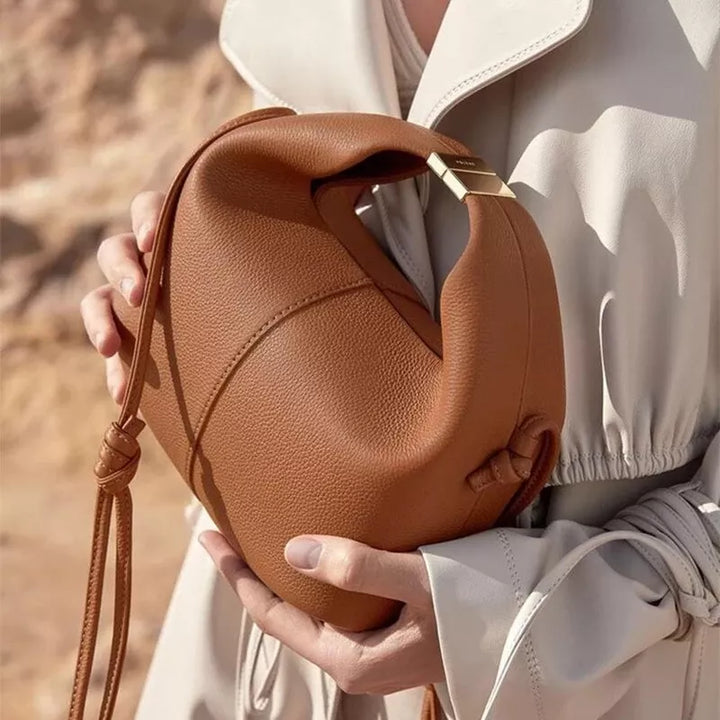 Leather Dumpling-Shaped Tote Bag