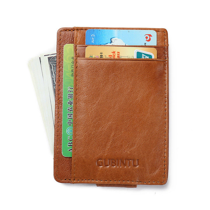 Fashion Men Magnet Money Clip Thin Credit Card Holder Genuine Leather Front RFID Pocket Wallet Blocking