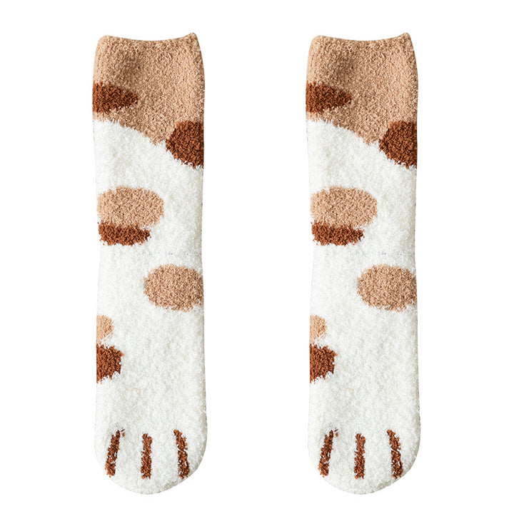 Autumn Winter Kawaii Cat Paw Fleece Women’s Socks