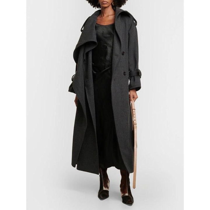 Casual Chic Spliced Belt Coat with Scarf Collar