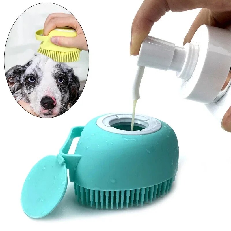 Bathroom Silicone Pet Massage Brush - Soft and Safe Bath Tool for Dogs, Cats, and Kids