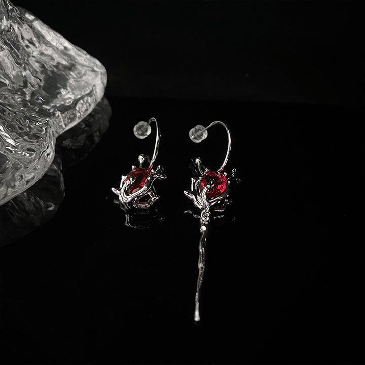 925 Silver Needle Blood Rose Liquid Zircon New Year Ear Ornaments