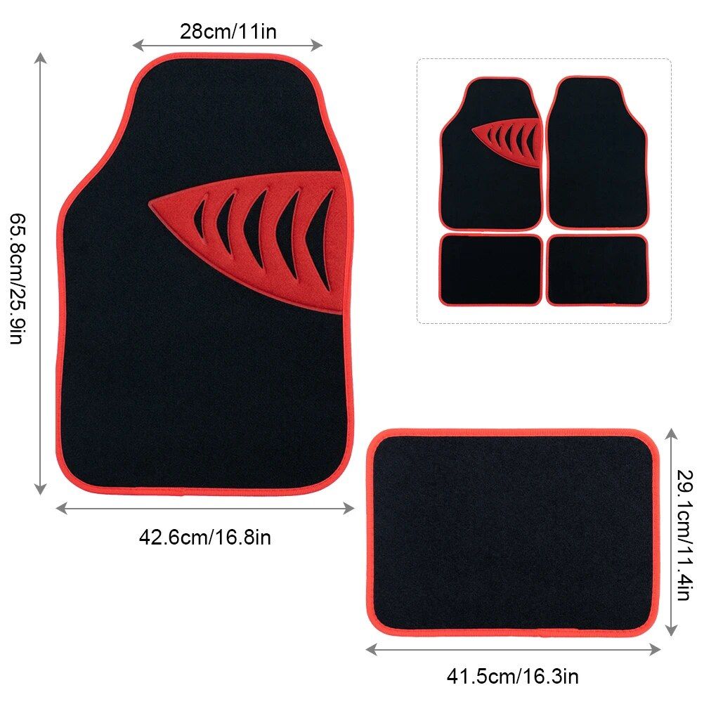 Universal Car Floor Mats with Red Trim Edging & Shark Gill Pattern