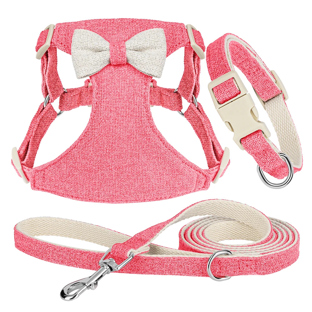 Adorable Quick Release Dog Collar Harness & Leash Set with Bowknot