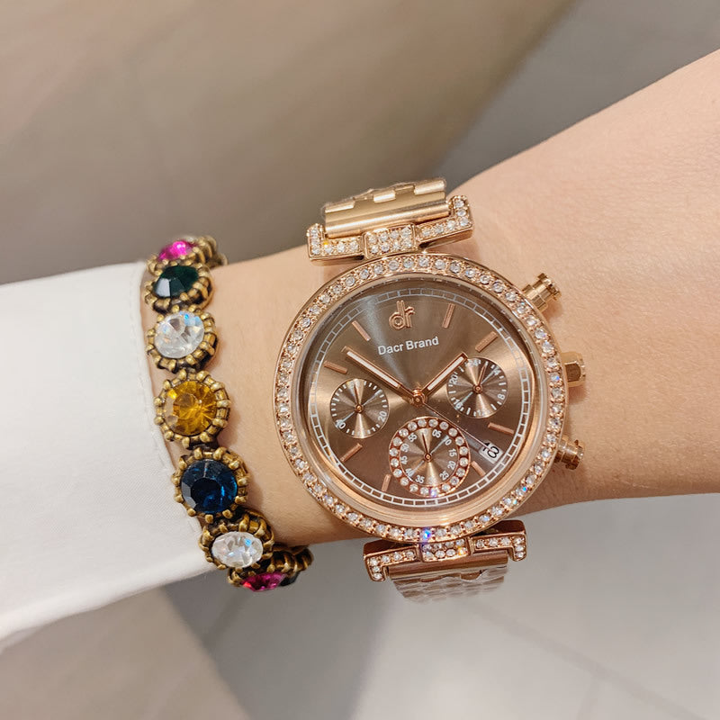 Women Waterproof Diamond Watch With Calendar