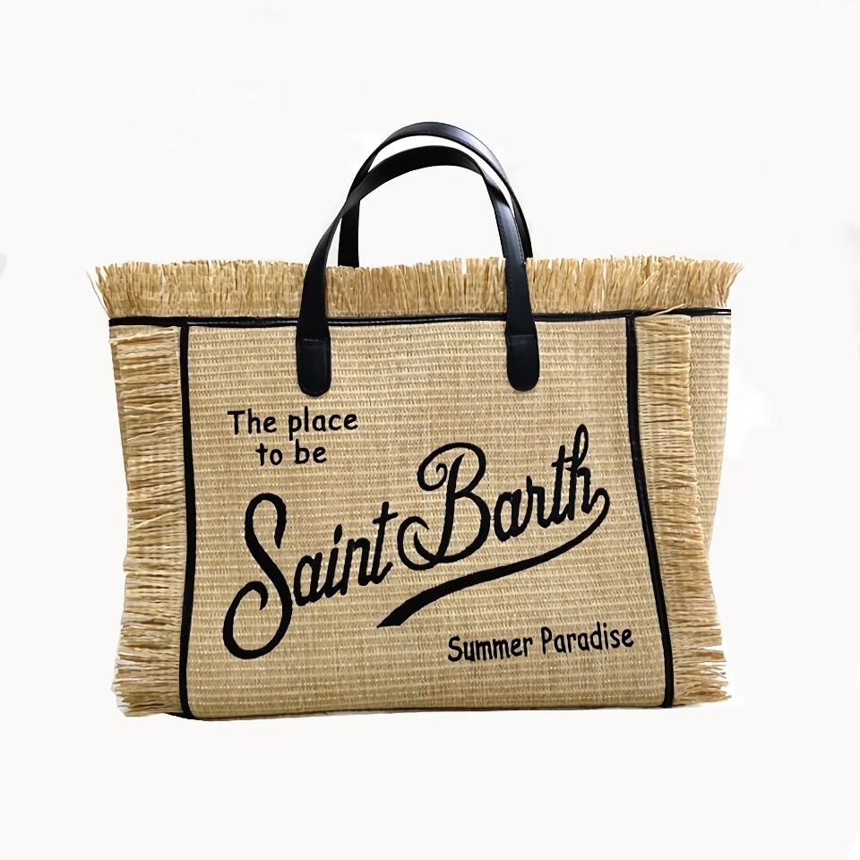 Beach Chic Embroidered Straw Tote