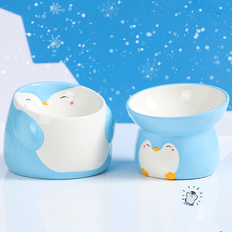 Penguin-Shaped Elevated Ceramic Pet Bowl