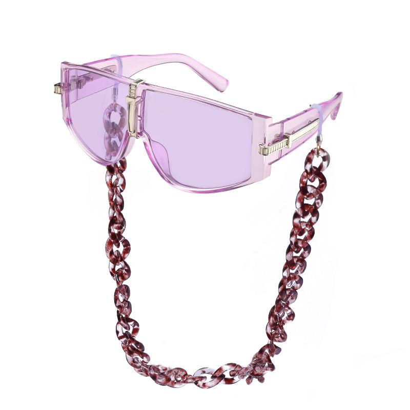 Oversized Steampunk Shield Sunglasses with Chain