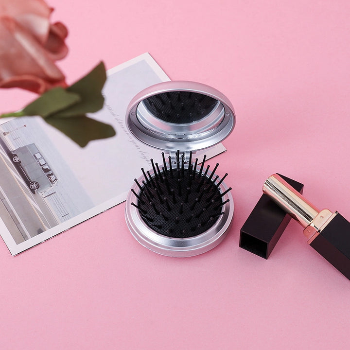 Mini Folding Hairbrush with Massage Comb and Mirror