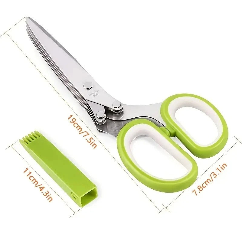 5-Blade Stainless Steel Herb Scissors with Cleaning Brush