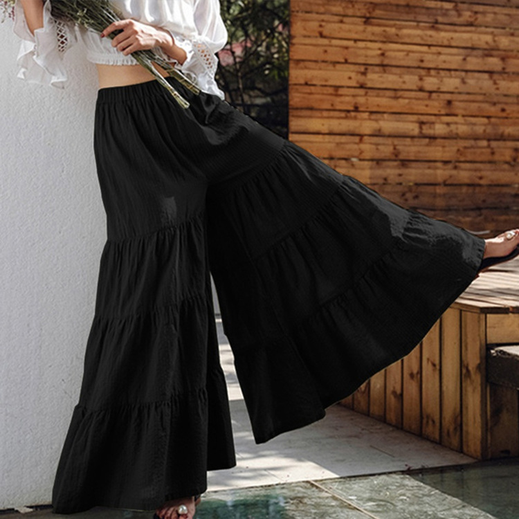 Women Wide Flare Leg Pants Bohemian High Waist Culottes Skirt