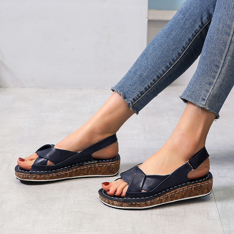 Women Hook Loop Open Toe Slingback Casual Summer Wedge Sandals