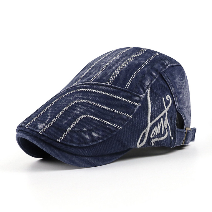 Unisex Cotton Embroidery Stripe Beret Hat Duckbill Golf Flat Buckle Visor Cabbie Cap for Men Women