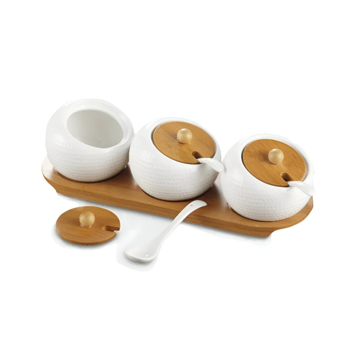 Elegant Ceramic Storage Jar Set with Bamboo Tray