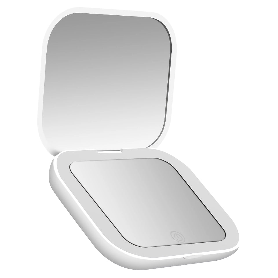 Compact LED Lighted Folding Makeup Mirror with 2X Magnification