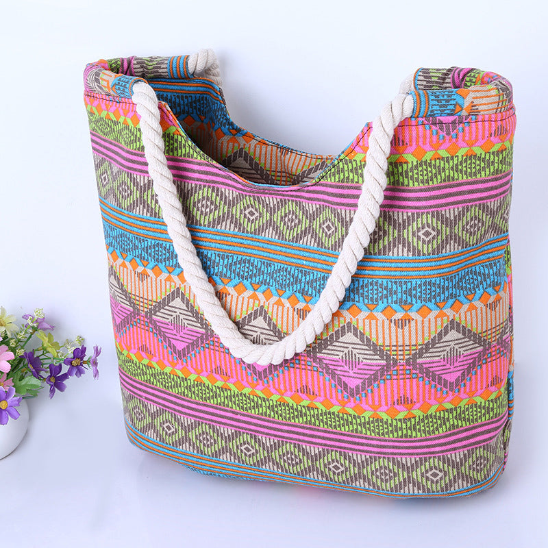 Striped Canvas Beach Shoulder Bag