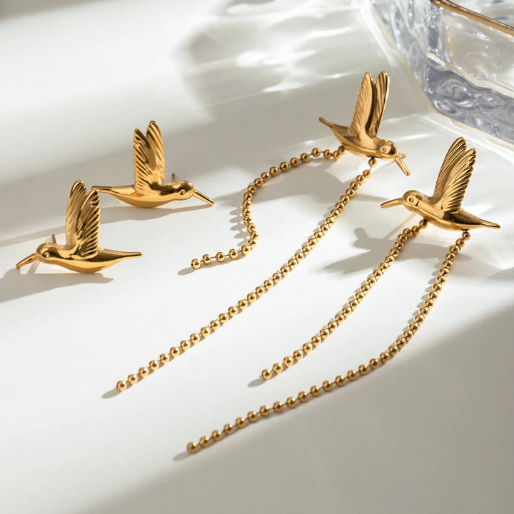 18K Gold Plated Stainless Steel Peace Dove Bird Tassel Earrings for Women