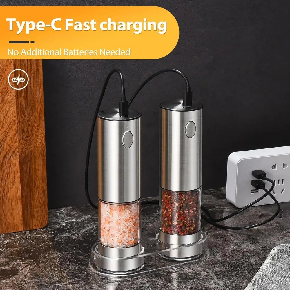 USB Rechargeable Electric Salt and Pepper Grinder Set