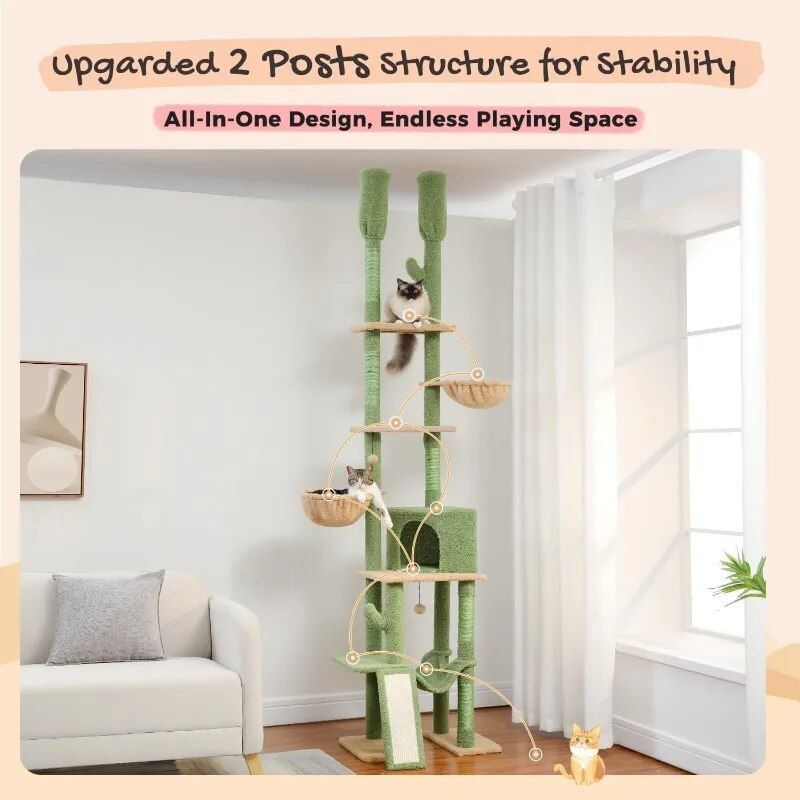 Cactus Floor-to-Ceiling Cat Tower 7-Tier Adjustable Activity Center