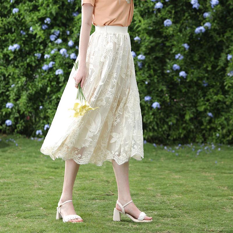 Elegant Floral Lace A-Line Skirt