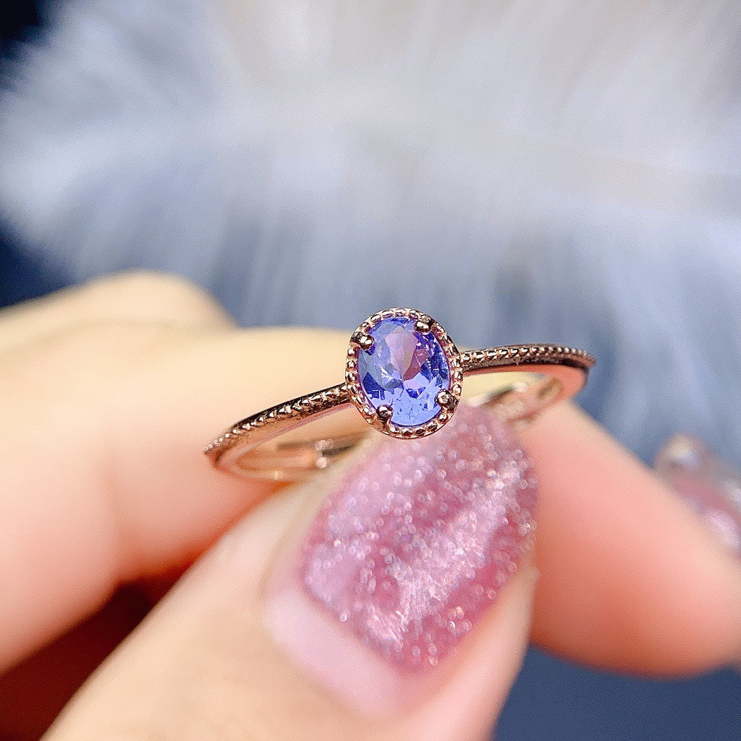 New Natural Tanzanite Ring Women S925 Silver Exquisite Simple Personality Fashion Versatile