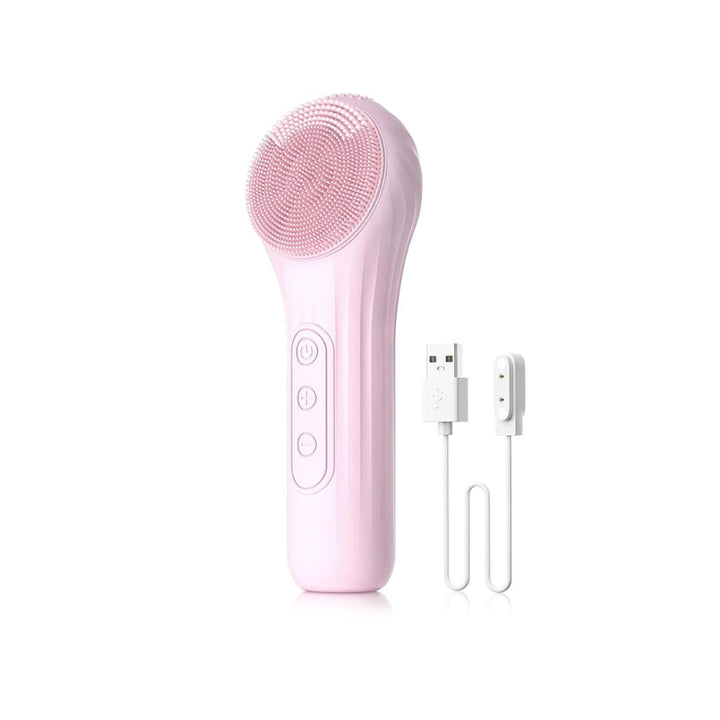 Electric Silicone Facial Cleansing Brush with Sonic Vibration & Heating Massage