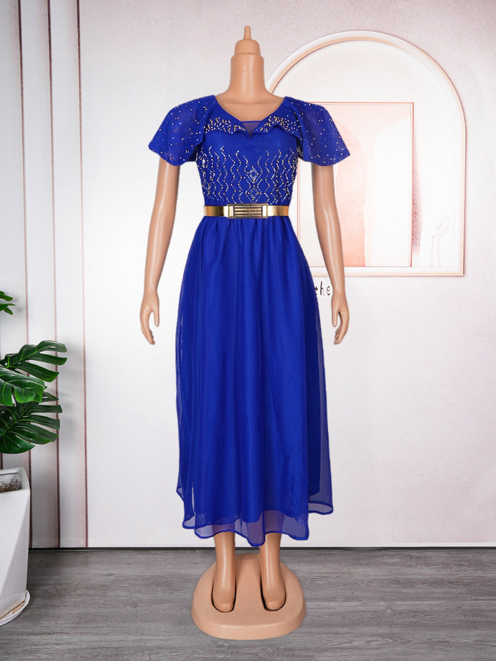 Heavy Industry Beads High Waist  Flattering Wide Hem Long Dress