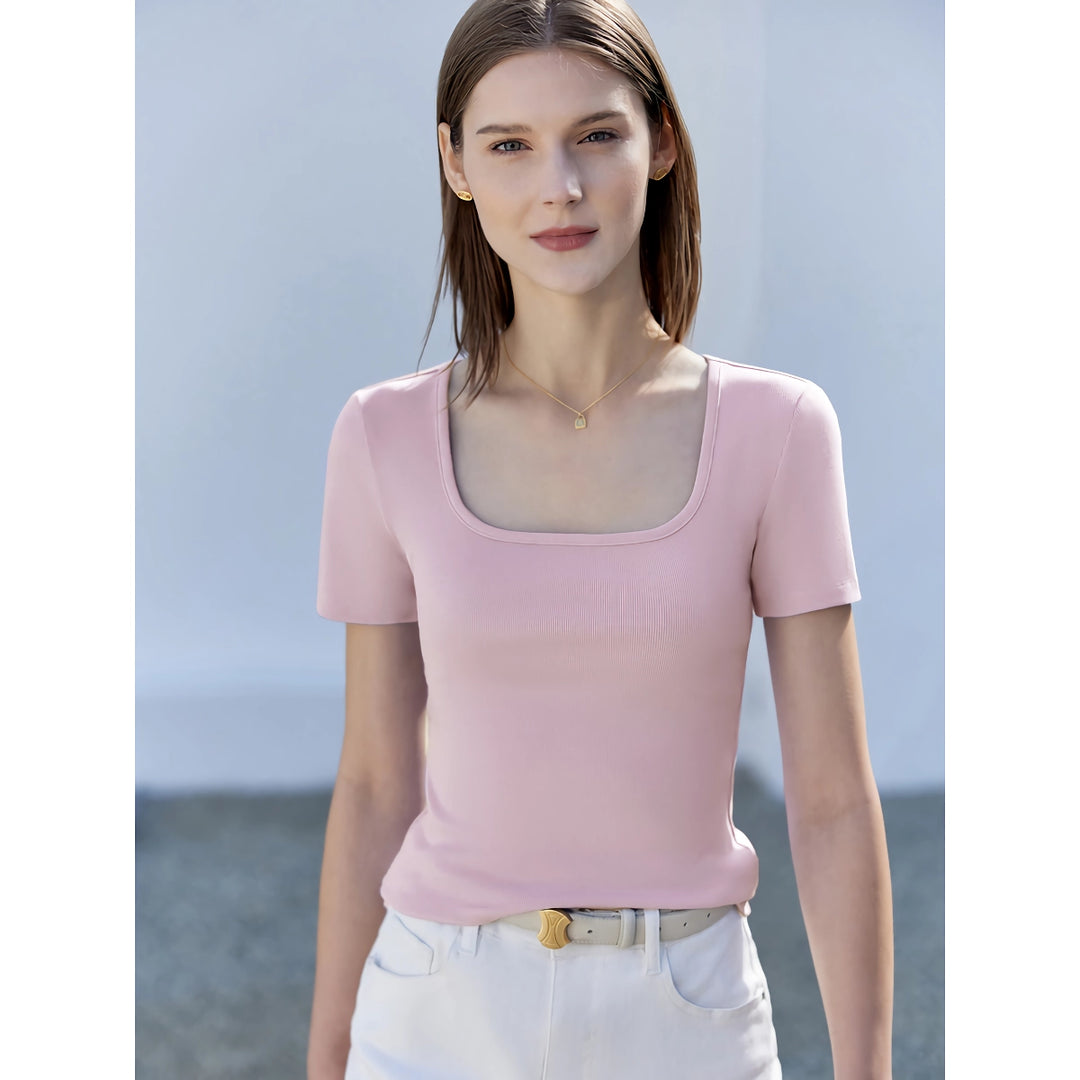 Minimalist Square Collar Women's Casual Basics Tee