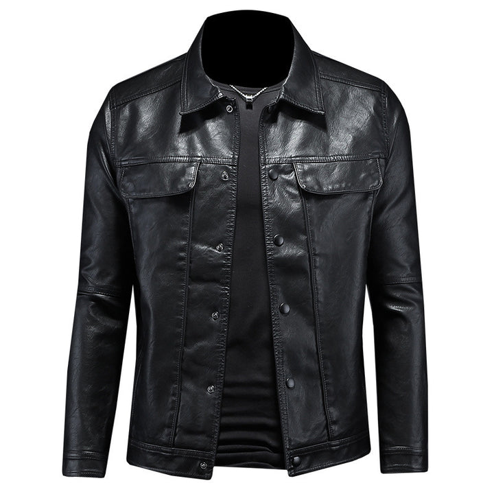 Men's Long-sleeved Lapel Motorcycle Pu Handsome Leather Coat