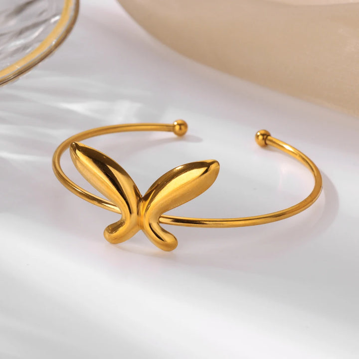 Delicate Butterfly Cuff Bracelet - Trendy Gold Stainless Steel Bangle