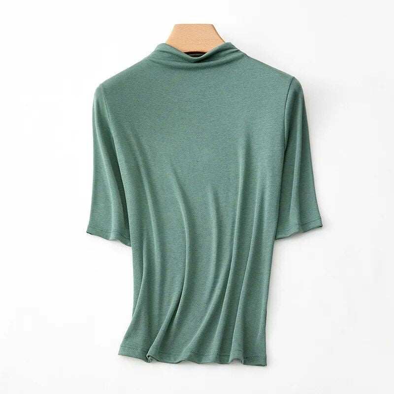 Mock Neck Wool Blend T-Shirt