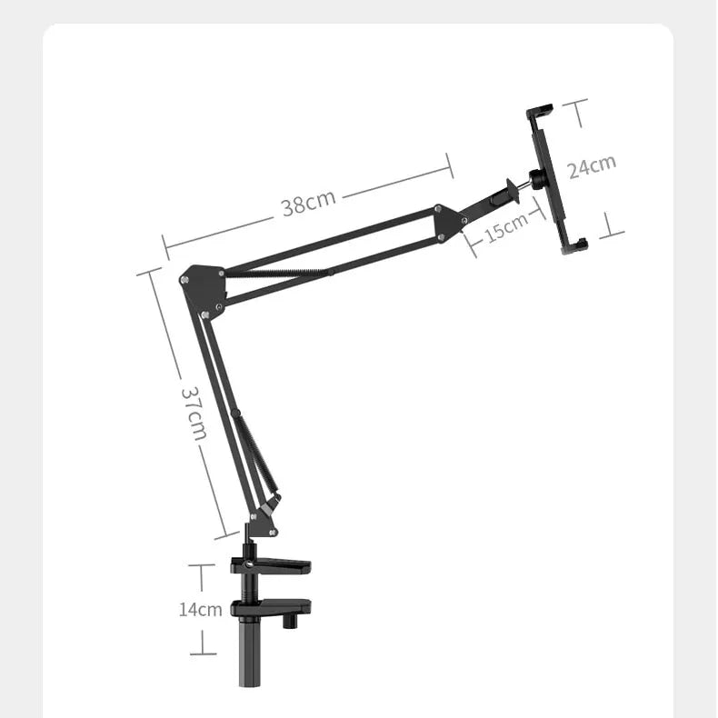 360° Rotatable Tablet and Phone Stand with Long Arm and Adjustable Holder