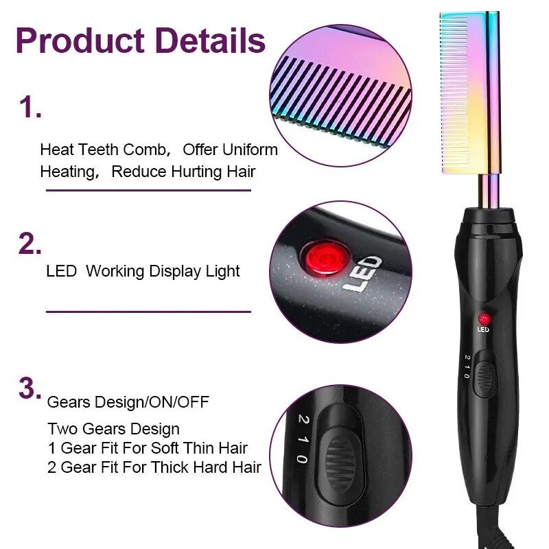 2-in-1 Gradient Hair Straightener & Curling Iron: Electric Hot Comb for Ultimate Styling