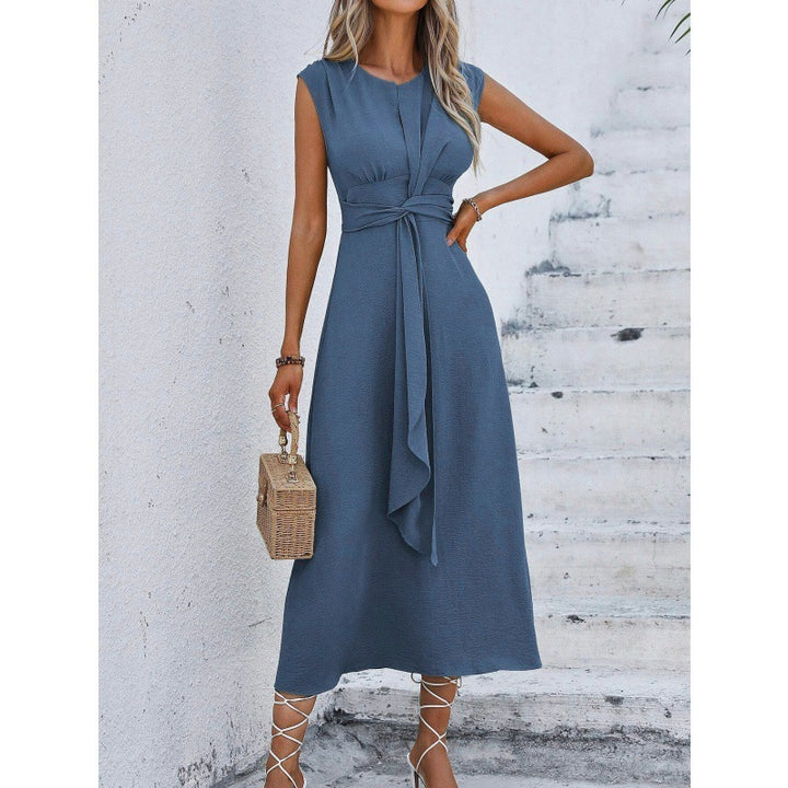 Solid Color Waist Tight Tied Dress Women