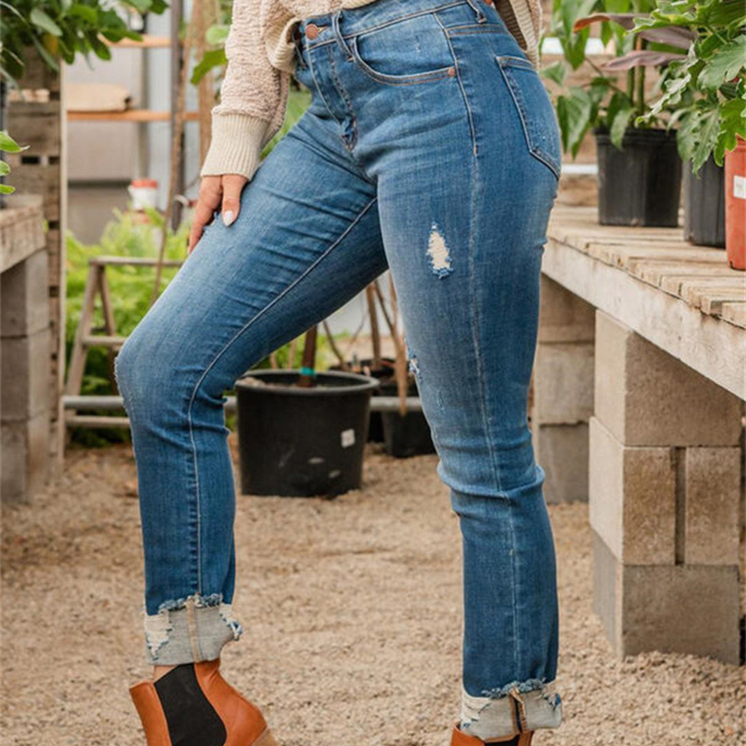 Slim Fit And Torn Blue Jeans For Women