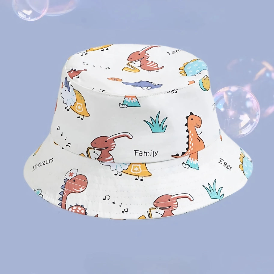 Cute Cartoon Cotton Baby Bucket Hat with Drawstring