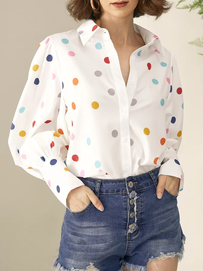 Summer Printed Lantern Sleeve Fashion Shirt