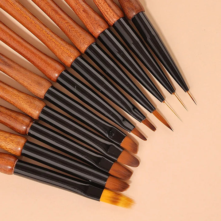 11-Piece Sandalwood Handle Nail Art Brush Set