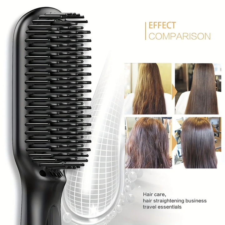 Ceramic Ionic Hair Straightener Brush - Fast Heating, Anti-Scald Hair & Beard Styler