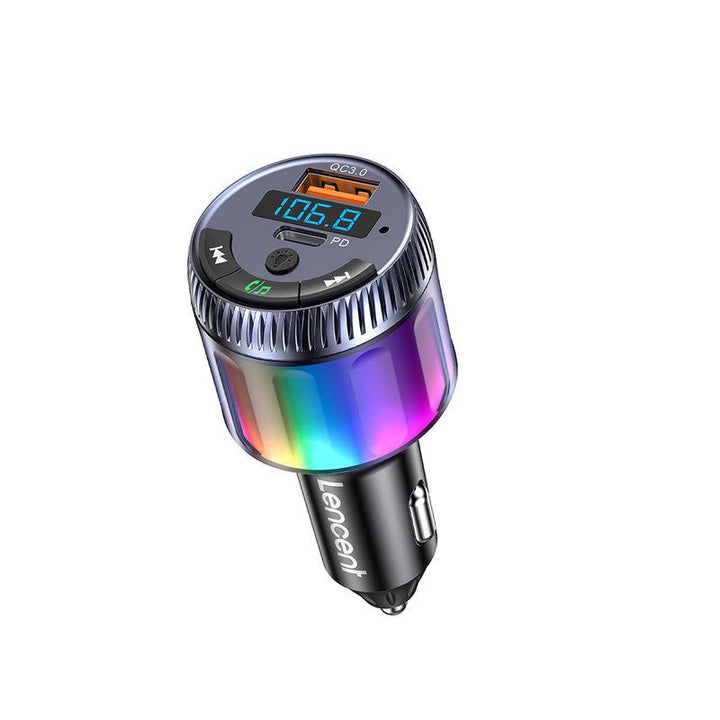 Bluetooth 5.3 FM Transmitter with PD 30W & QC 18W Fast Charger, LED Ambient Light