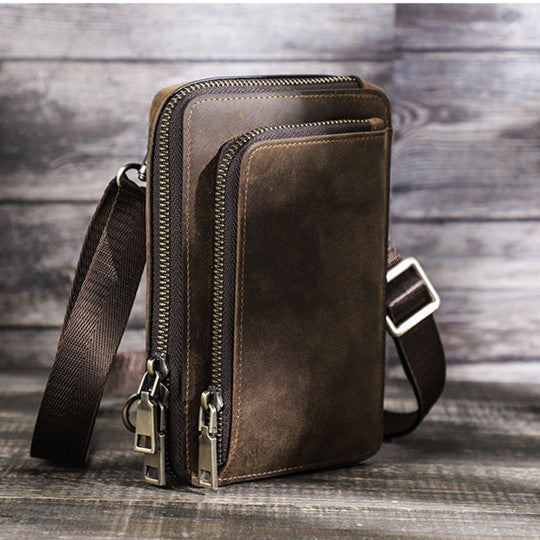 Casual Retro Crazy Horse Men's First Layer Cowhide Small One Shoulder Crossbody Phone Bag