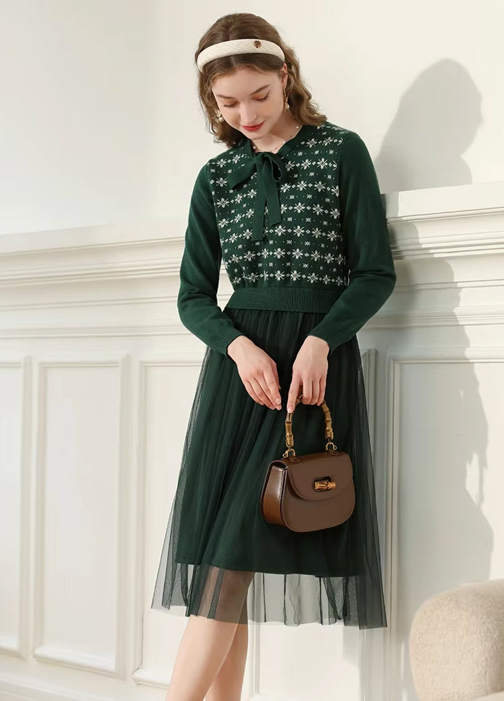 Bow-Knitted Winter Dress