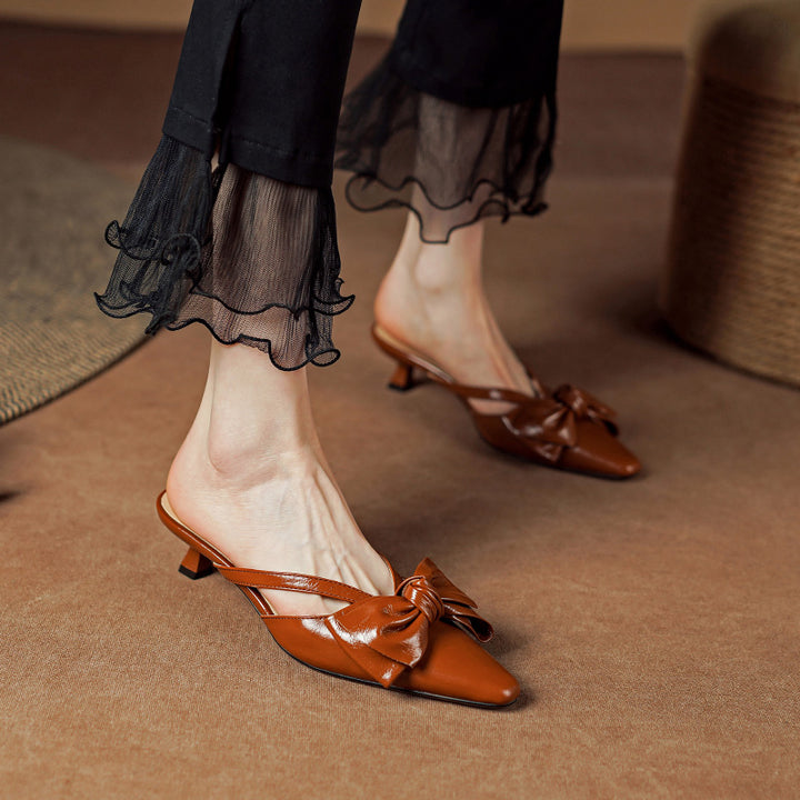 Elegant Leather Mules with Bowknot Design