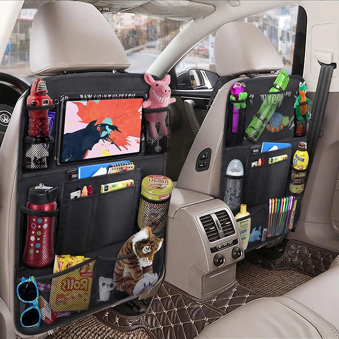 Car Backseat Organizer with Touch Screen Tablet Holder & Multiple Storage Pockets